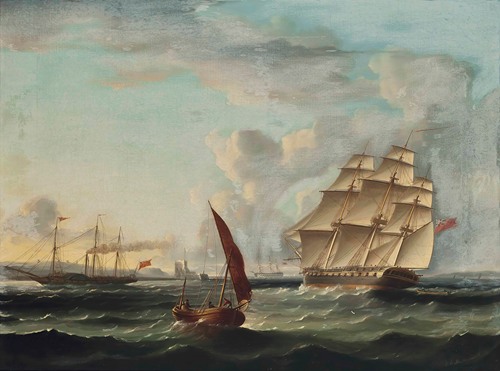 Frigate Approaching The Mouth Of The Tagus With A Paddle Steamer Passing The Belem Tower, Lisbon