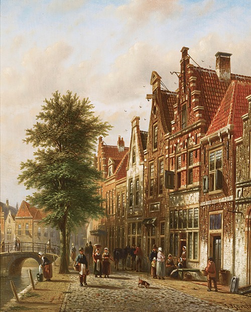 日本正規Johannes Franciscus Spohler、The Havendijk in the Dutch village of Enkhuizen、希少画集より、新品額装付、iafa 送料無料 自然、風景画