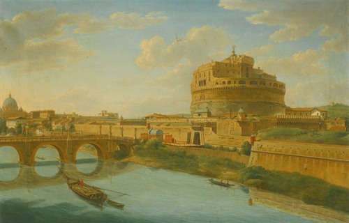 Rome, A View Of The Tiber With The Castel Sant’ Angelo And Ponte Sant’angelo, Saint Peter’s Basilica Beyond