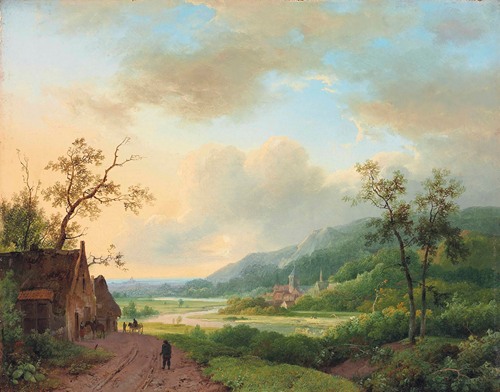 Travellers on a riverside track at dusk (1845)