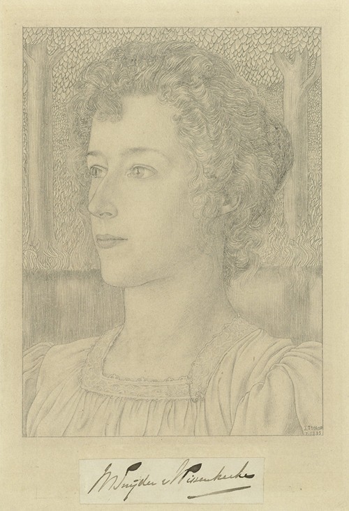 Portret van mejuffrouw M. Snijder van Wissenkerke met op de achtergrond een weide met bomen