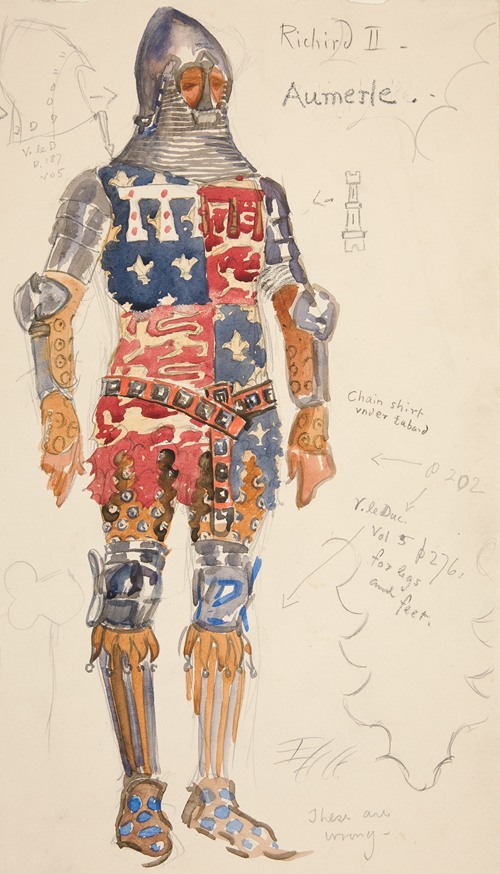 Aumerle (armed), costume sketch for Henry Irving’s 1898 Planned Production of Richard II