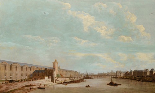 View of Paris from the Pont-royal with the Grande galerie du Louvre, the Pont-Neuf and the Nesle tower