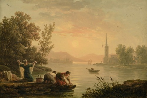 Riproduzioni Di Belle Arti Paesaggio con bagni dettagli di Claude Joseph  Vernet (1714-1789, France)