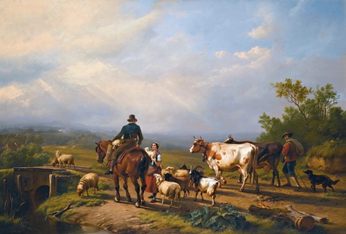 Rider Conversing With A Shepherdess In An Extensive Landscape