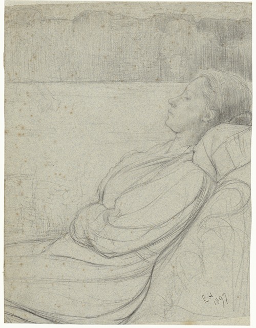 Henriëtte Roland Holst-van der Schalk, liggend in een stoel