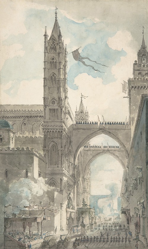 View of the Portal and Principal Entrance of the Cathedral of Palermo during the Festival of Sta. Rosalia