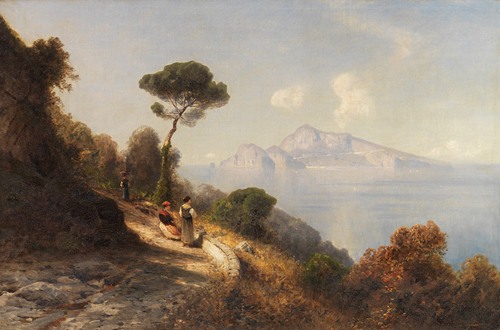 Italienische Küstenlandschaft, im Hintergrund die Berge von Capri