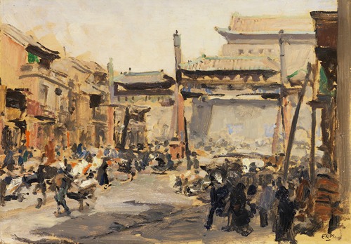 Beijing - Busy street in front of the Qianmen (Zhengyangmen) city gate (ca.1900--1920)
