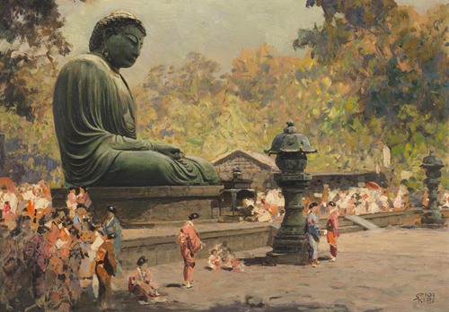 The great Buddha (Daibutsu) in Kamakura, Japan (Ca. 1928)