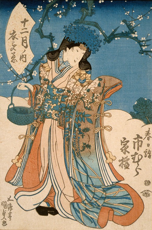 The Actor Ichimura Kakitsu in a Female Role Representing the Second Month (circa 1840)