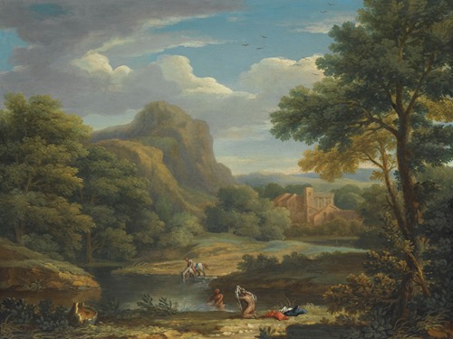 Lot - Artist Unknown, (17th/18th century), Pastoral Scene with Shepherds,  oil on canvas, 33 x 44.5 in. (83.8 x 113 cm)