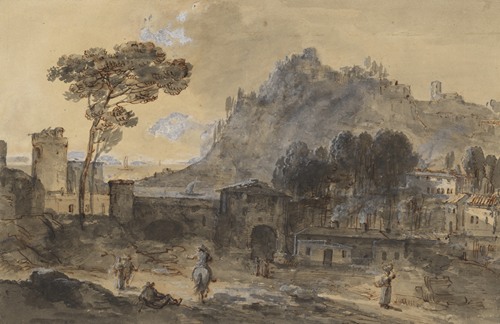 Classical Landscape; A Town and a Mountain by the Coast