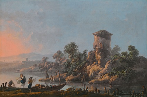 A River Landscape With A Ruined Tower And Fishermen With Their Nets In The Foreground