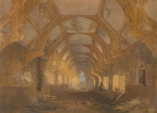 Interior of a Dormitory of the Ipswich Blackfriars at the End of its Period of Occupation by Ipswich School (about 1838-1842)