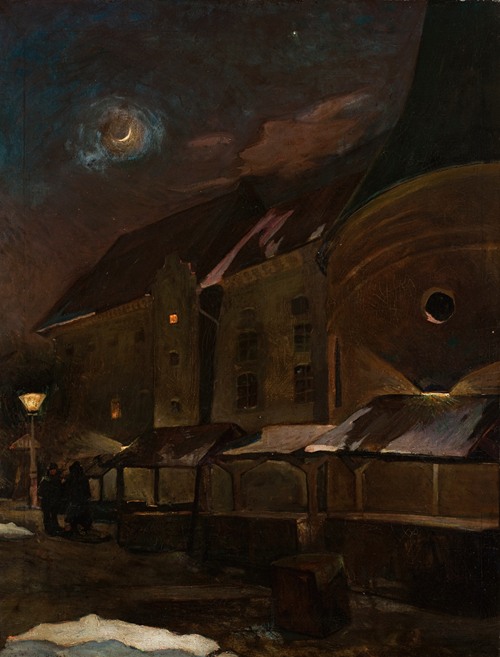 Small Market Square in Krakow at Night (1903)
