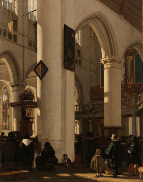 Interior of a Protestant, Gothic Church during a Service (1669)
