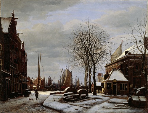 Slijpsteenmarkt (Whetstone Market) in Amsterdam with the Building ‘Het Zeerecht’ in Winter (The Slypsteenen at Amsterdam)