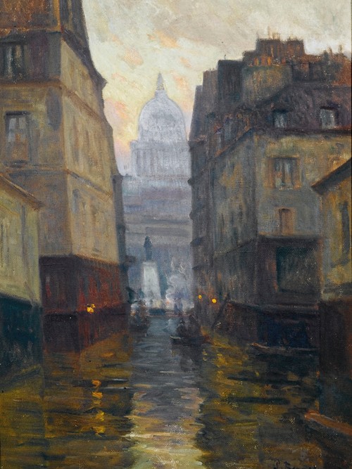 La rue du Haut-Pavé vers la place Maubert (inondations de 1910)