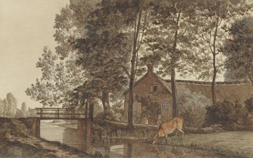Boerderij met drinkende koe aan de Biltstraat te Utrecht