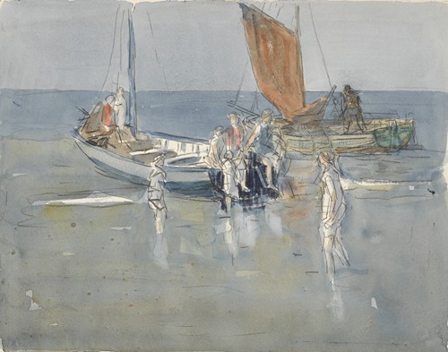 Vissersschepen op het strand van Scheveningen