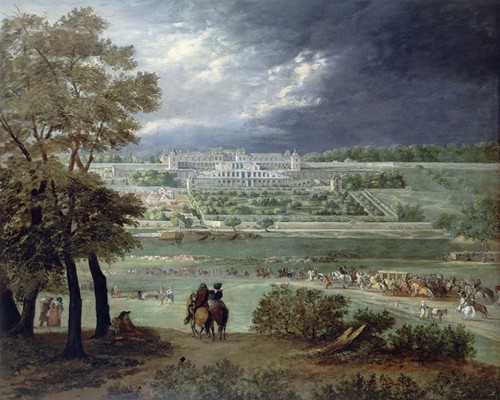 Le Château Neuf de Saint-Germain-en-Laye et les jardins, vus de la rive droite de la Seine