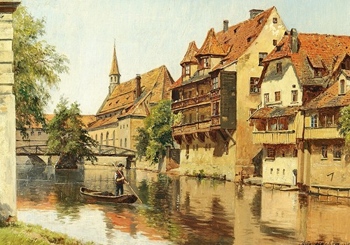 En mand i en båd i en tysk by (1904)