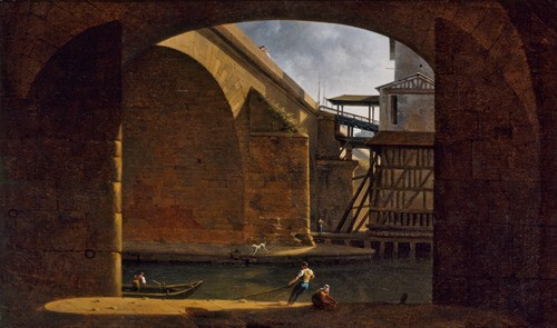 Le Pont et la Pompe Notre-Dame, vus de la voûte du quai de Gesvres