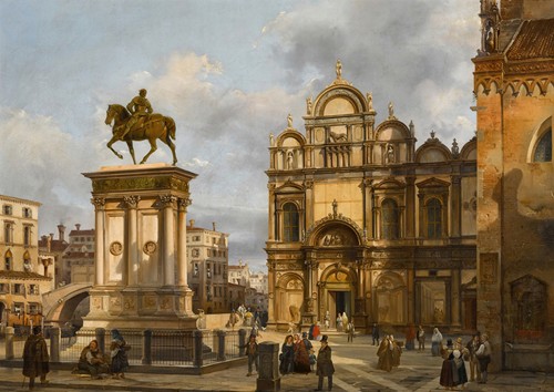 Venice, a View of the Campo Santi Giovanni e Paolo, with the Equestrian Monument to Bartolomeo Colleoni and the Scuola Grande di San Marco in the Background