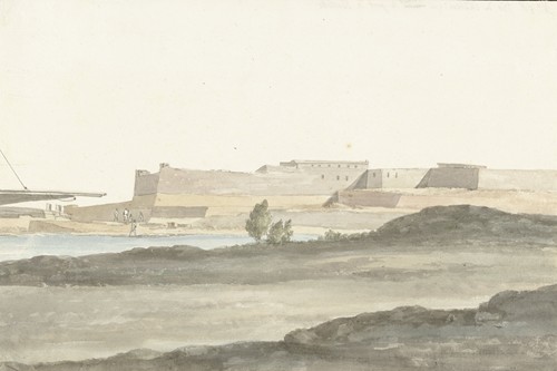 Gezicht op het kasteel in de haven van Barletta