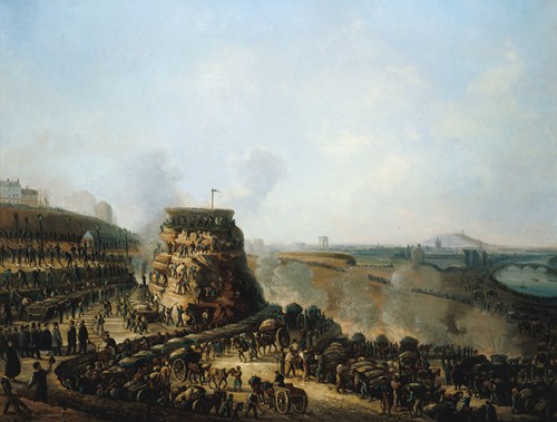 Visite de l’empereur Napoléon III et de l’impératrice Eugénie sur le chantier des travaux d’arasement de la colline de Chaillot