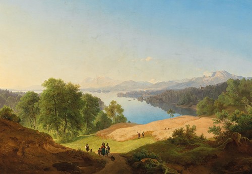 A Scene on Lake Starnberg, in the Background Starnberg Castle and Rose Island