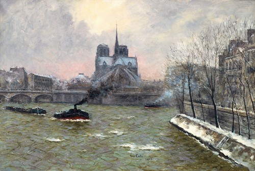 Le chevet de Notre-Dame, vu du pont de la Tournelle, effet de neige
