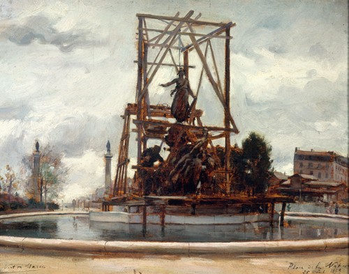Mise en place du monument du ‘Triomphe de la République’ de Jules Dalou, place de la Nation