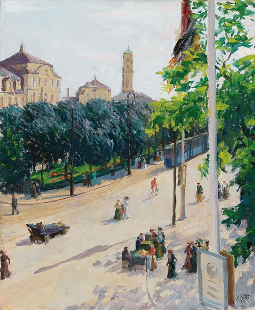 A view of the southern Stachus Rondell, the Sonnenstraße and the old St Matthew’s Church