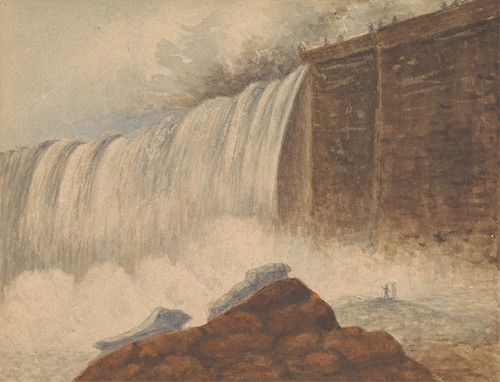 View of Niagara Falls with Two Figures on Rock in Right Foreground