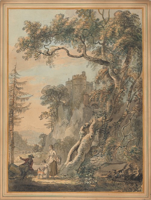 Romantic Landscape - Peasants at the Foot of a Castle on a Crag