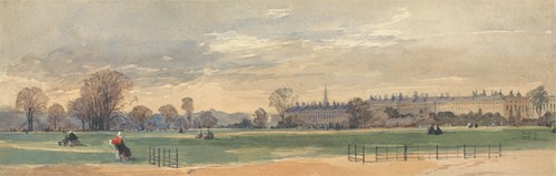 Cumberland Terrace, Regent’s Park; A View Looking Toward Gloucester Gate, a Troop of Life Guards Exercising to the Right