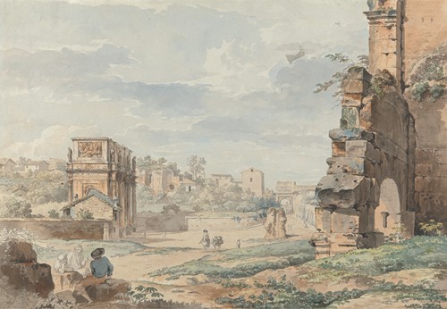 Part of the Colosseum with the Arch of Constantine and Arch of Titus in the Distance, Rome