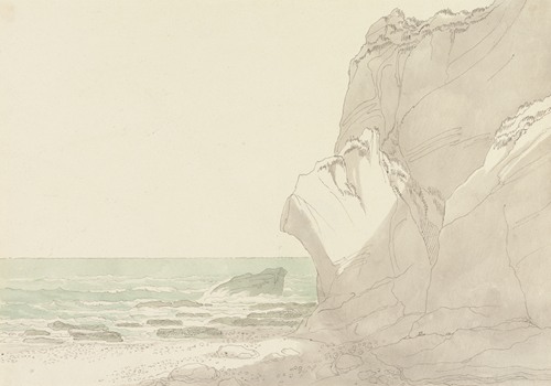 The Warren near Exmouth, Devon; Steep Cliffs Rising at Right, Sea and Rocky Shore at Left