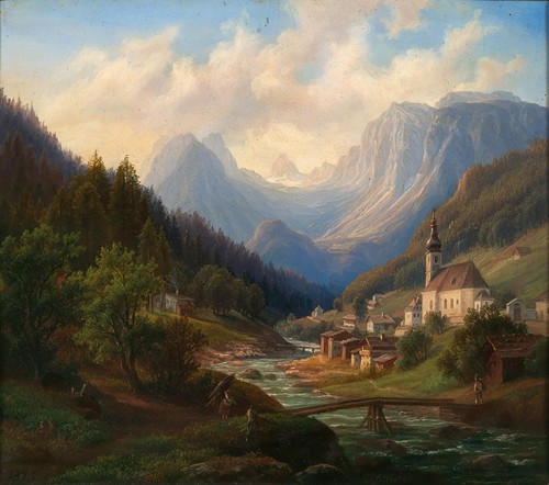Fernsicht von der Ramsau bey Berchtesgaden gegen den Hirschbühel und Mühlsturzhörner