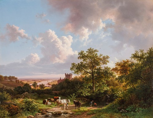 A panoramic landscape with a view on the Middle-Rhine with a castle