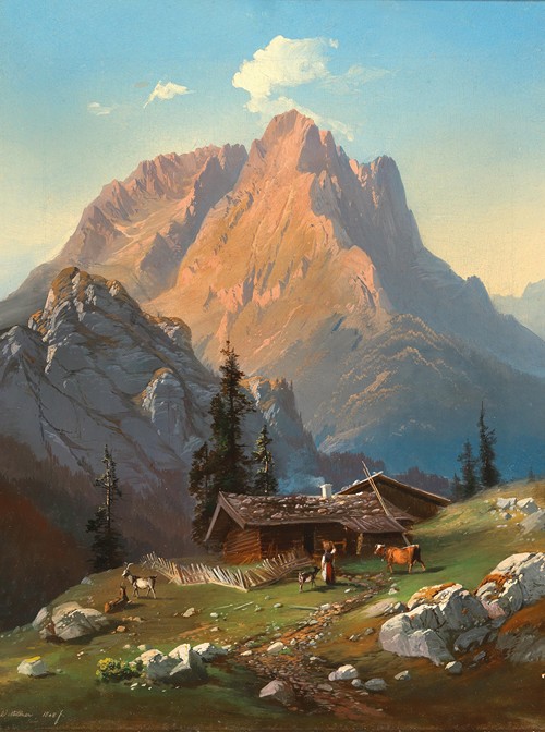 View on mount Zugspitze and lake Eibsee by Carl Millner - Artvee