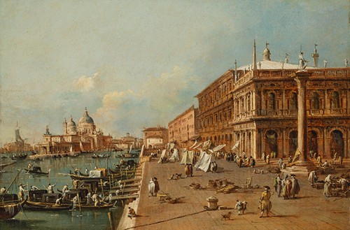 Venice; The Molo with the Libreria, the Punta della Dogana and Santa Maria della Salute