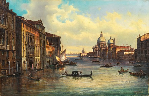 Venice, the Grand Canal with Santa Maria della Salute and Punta della Dogana in the Distance