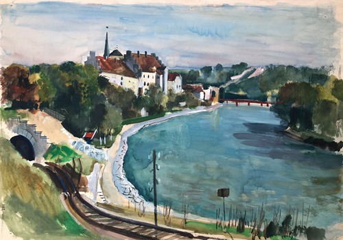 Wasserburg am Inn – mit Innberge. Vorne links der Wasserburger Eisenbanhtunnel