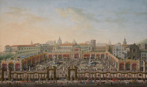Naples, Piazza Trieste e Trento with a fair viewed from a balcony of the Palazzo Reale