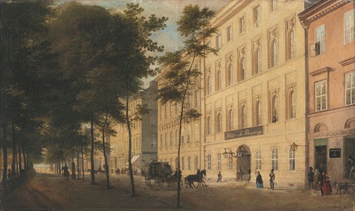 Blick in die Straße Unter den Linden, Ecke Charlottenstraße, mit dem Hôtel de St. Petersbourg