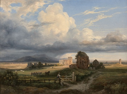 Vacher et son troupeau dans la campagne romaine, dans les environs de la via Appia