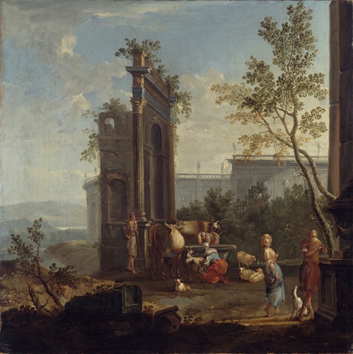 A Capriccio with Pastoral Figures and Animals